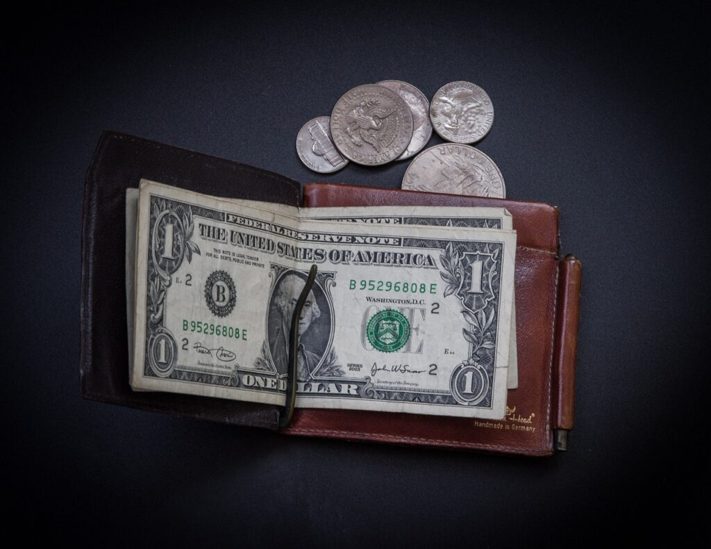 wallet, dollar, banknotes