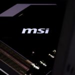 A close up of the msi logo on the side of a motherboard