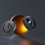 a bitcoin and a lite up coin on a table